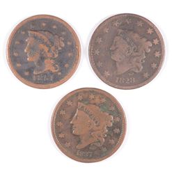 LOT of (3) LARGE CENTS 1828 VG, 1837 VG, 1851 GOOD