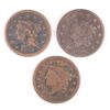 Image 1 : LOT of (3) LARGE CENTS 1828 VG, 1837 VG, 1851 GOOD