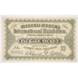 1776 US INTERNATIONAL EXHIBITION TICKET (NO OVERPRINT, BLUE SERIAL #) CU