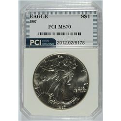 1987 AMERICAN SILVER EAGLE, PCI MS-70  RARE  TRENDS PRICE $2500.00