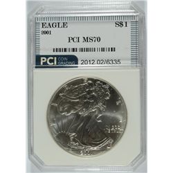 2001 AMERICAN SILVER EAGLE, PCI MS-70!   TRENDS $800.00