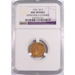 1926 $2.50 GOLD, NGC UNC. ( cleaned ) IT'S A MS-62
