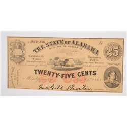 1863 TWENTY-FIVE CENT STATE OF ALABAMA NOTE