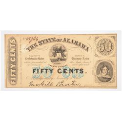 1863 FIFTY CENT STATE OF ALABAMA NOTE