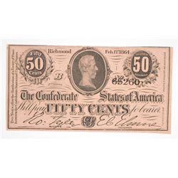 1864 FIFTY CENT CONFEDERATE STATES OF AMERICA CU