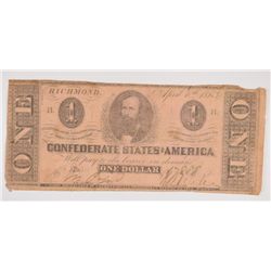1863 $1 CONFEDERATE STATES OF AMERICA