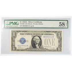 1928 $1 SILVER CERTIFICATE (FUNNY BACK) PMG 58 EPQ