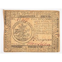1776 $5 CONTINTENTAL CURRENCY