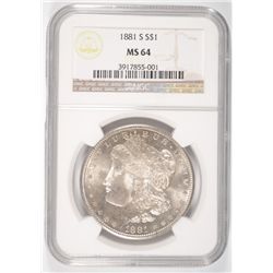 1881-S MORGAN DOLLAR NGC MS-64