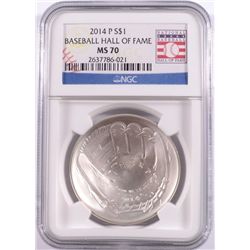 2014 BASEBALL HALL OF FAME SILVER DOLLAR, NGC MS-70!  WOW!!