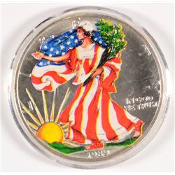 1989 AMERICAN SILVER EAGLE, COLORIZED ON OBVERSE  IN PROTECTIVE CAPSULE