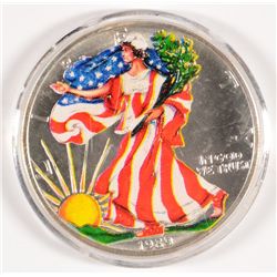 1989 AMERICAN SILVER EAGLE, COLORIZED ON OBVERSE  IN PROTECTIVE CAPSULE