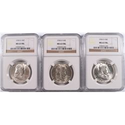 LOT OF ( 3 ) 1950-D FRANKLIN HALF DOLLAR, NGC MS-63 FBL