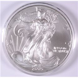 2005 GEM BU AMERICAN SILVER EAGLE IN PROTECTIVE CAPSULE