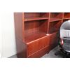 Image 2 : MAHOGANY 2 DRAWER LATERAL FILE CABINET CW OVERHEAD SHELF