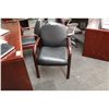 Image 2 : BLACK LEATHER MAHOGANY FRAMED CLIENT CHAIR