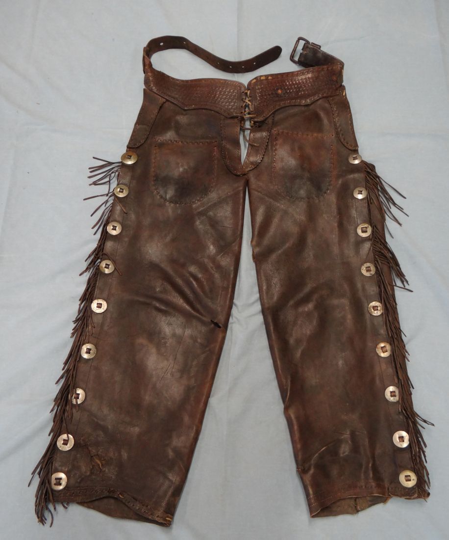 Chaps Western Cuir Franges Conchos – Taille 40 Vintage – Homme