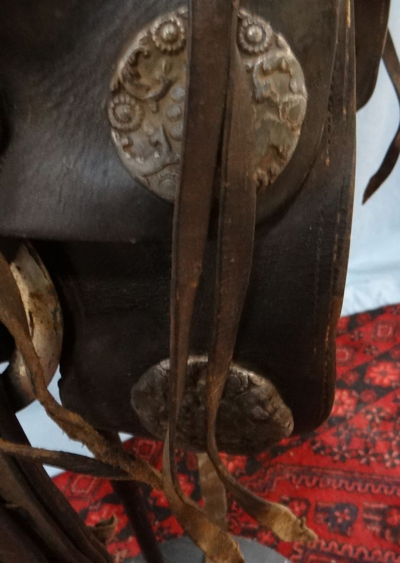 R.T. Frazier, Pueblo, CO, high back, sq. skirt, w/ 8 silver conchos