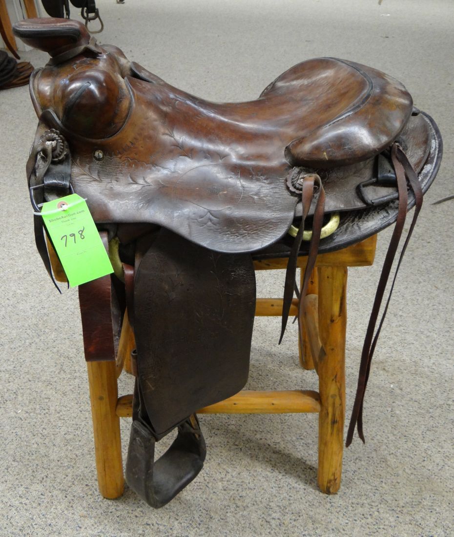Ozark Leather saddle, 15", dble rigged, roper, some tooling