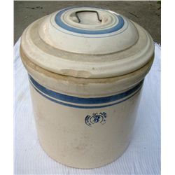 Garden Pottery, Sacramento, CA.  8 gal. crock w/lid, chips on lid