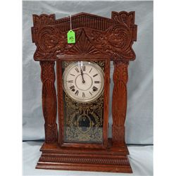 Ingraham ginger bread clock, fancy wood cabinet
