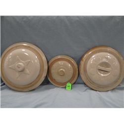 3 RW crock lids, 4 Star, 1 & 3 petal lids, all near mint