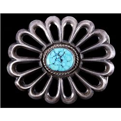 Antique Navajo Sand Cast Silver & Turquoise Buckle