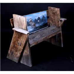 Rustic Reclaimed Lumber Bench with Moose Painting