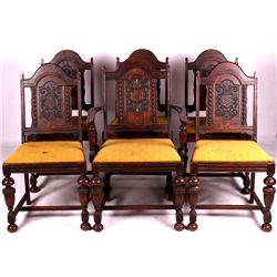 Set of 6 1920's Carved Oak Chairs This is a set of