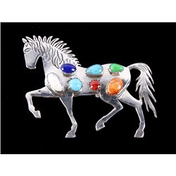 Navajo Silver Gemstone Horse Pin by Mark Yazzie Th