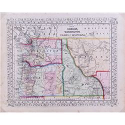 Map of Oregon, Washington, Idaho, & Montana 1866 T