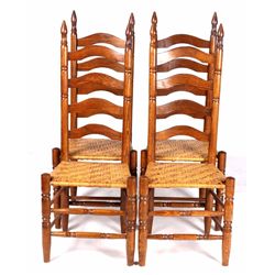 Solid Oak & Rattan Dinning Room Chair Set (4) The