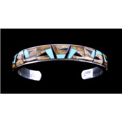 Indian Mosaic Inlay Sterling Cuff by Billie Willie