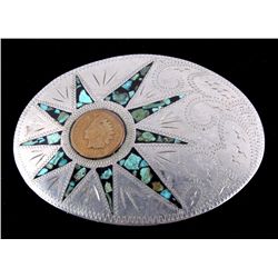 1902 Indian Head Penny & Turqouise Belt Buckle Thi