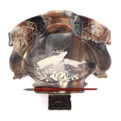 Carved Soap Stone Writing Stand with Pen The lot f