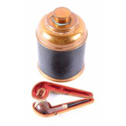 Antique Copper Humidor & Briar Pipe The lot shows