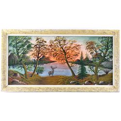 Antique Glacier National Park Painting by Lopp Thi