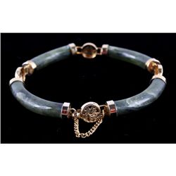 Vintage Chinese Jade and Gold Wash Bracelet The br