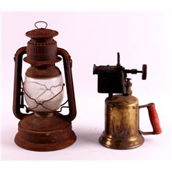 Antique Lantern and Brass Blowtorch This lot inclu