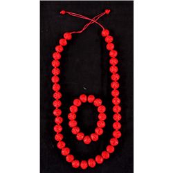 Antique Chinese Cinnabar Necklace and Bracelet Thi