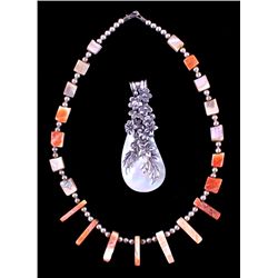 Mother of Pearl Necklace and Pendant This lot feat