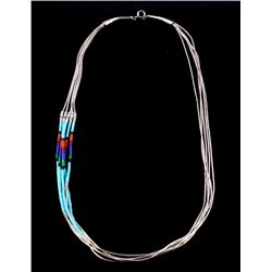 Vintage Navajo Liquid Silver and Stone Necklace Th