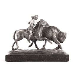 Buffalo Hunt Pewter Sculpture Philip Kraczkowski T