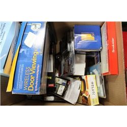 BOX W NEW HOUSEHOLD ELECTRONICS ETC