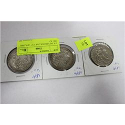 U.S. SILVER DOLLAR "CC" 1879, 1880, 1881 X3