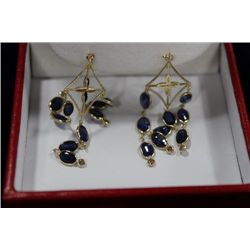 14 KT GOLD SAPPHIRE (9.40CT) AND DIAMOND EARRINGS