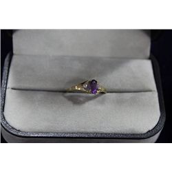 10 KT GOLD AMETHYST AND DIAMOND RING