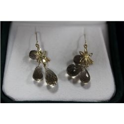 14 KT GOLD SMOKEY QUARTZ EARRINGS
