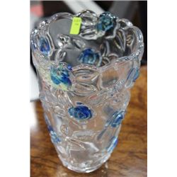 CRYSTAL ROSE VASE ON CHOICE: BLUE