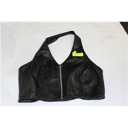 LADIES BLACK GENUINE LEATHER BACKLESS VEST (#1)
